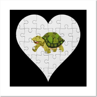 Jigsaw  Turtle Heart Design - Fish Turtle Posters and Art